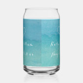 ブルー海シースケープ水彩ビーチ結婚式 ガラス缶 (右)