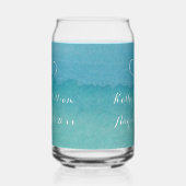 ブルー海シースケープ水彩ビーチ結婚式 ガラス缶 (左)