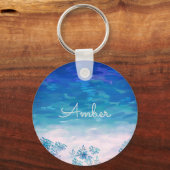 ブルー海シービーチ パーソナライズされた キーホルダー (正面)