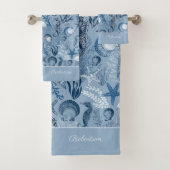 ブルー海シーライフ名前をカスタムする バスタオルセット (インサイチュ)