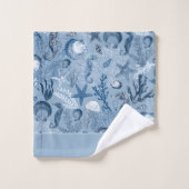 ブルー海シーライフ名前をカスタムする バスタオルセット (ウォッシュタオル)