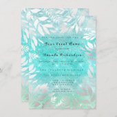 ブルー海スカイグリッターグラデーションフローラフレーム 招待状 (正面/裏面)