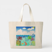 ブルー海タコ深いシードリームズ ラージトートバッグ (裏面)