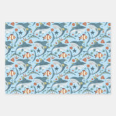 ブルー海チルドレンズシャークボーイ誕生日パーティー ラッピングペーパーシート (正面2)