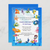 ブルー海テーマの子どもの誕生日パーティー 招待状 (正面/裏面)
