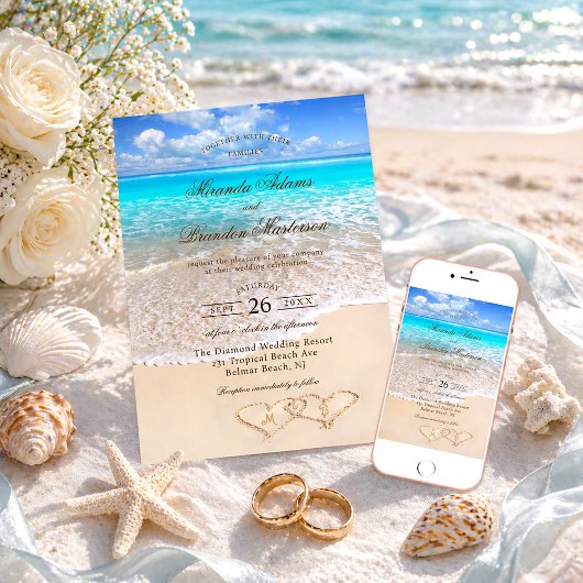 ブルー海トロピカルデスティネーションビーチ結婚式 招待状