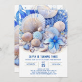 ブルー海ドリームズボーイ誕生日招待状 招待状 (正面/裏面)