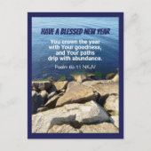 ブルー海ハッピー新年キリスト教信仰 ポストカード (正面)