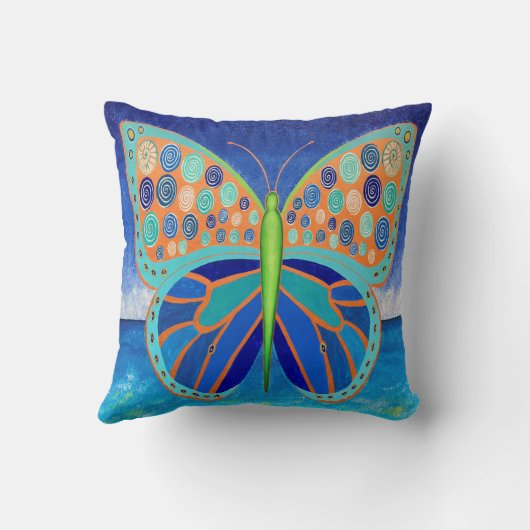 ブルー海バタフライ装飾用クッション クッション (裏面)
