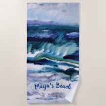 ブルー海ビーチプールタオル-個人用設定