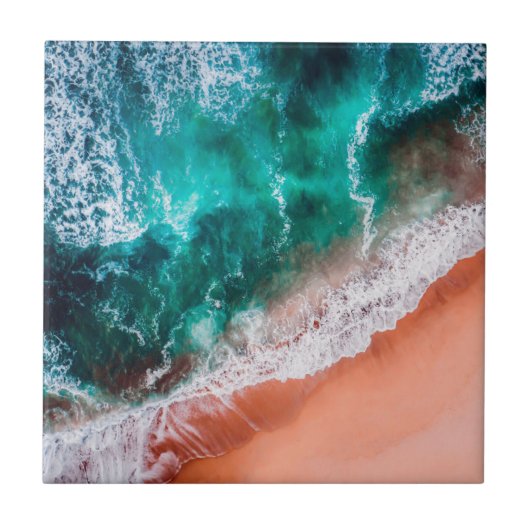 ブルー海ビーチモノグラム沿岸グラデーション海 タイル (正面)