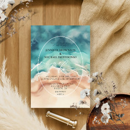 ブルー海ビーチ夏の水結婚色の色。 招待状