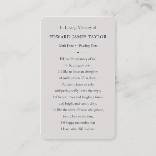 ブルー海ビーチ悔やみや弔慰葬儀記念カード 名刺 (裏面)