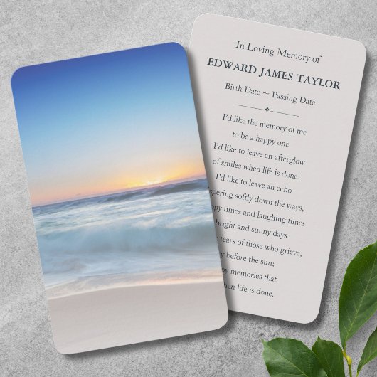 ブルー海ビーチ悔やみや弔慰葬儀記念カード 名刺