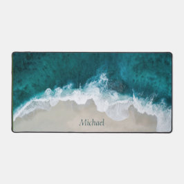 ブルー海ビーチ沿岸イニシャル デスクマット