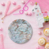 ブルー海ピンクブラシバラ金ゴールド結婚マーブルズVip ペーパープレート (パーティー)