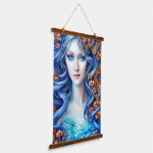 ブルー海ファンタジーガールウォーター色アニメアートワーク 吊り下げ型タペストリー (傾斜あり)