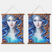 ブルー海ファンタジーガールウォーター色アニメアートワーク 吊り下げ型タペストリー (ダブル)