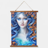 ブルー海ファンタジーガールウォーター色アニメアートワーク 吊り下げ型タペストリー (正面2)
