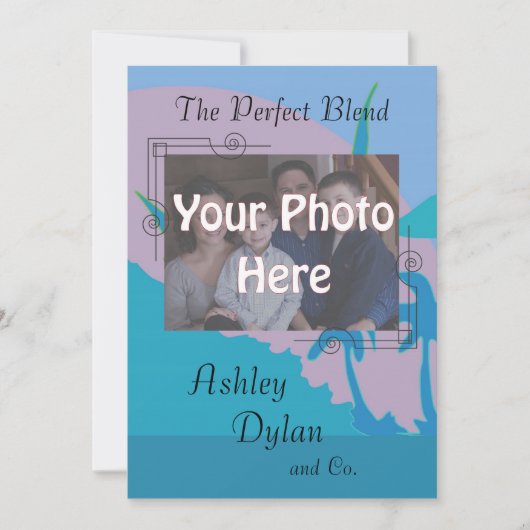 ブルー海ブレンド家族結婚写真 招待状 (正面)