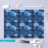 ブルー海リーフウォーターカラーフィッシュパターン 薄葉紙 (クラフト)