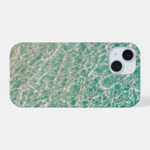 ブルー海夏ビーチ波 iPhone 15ケース (裏面横)