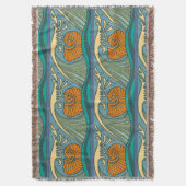 ブルー海波ナウチラスシーシェルパターン新しい スローブランケット (正面縦)