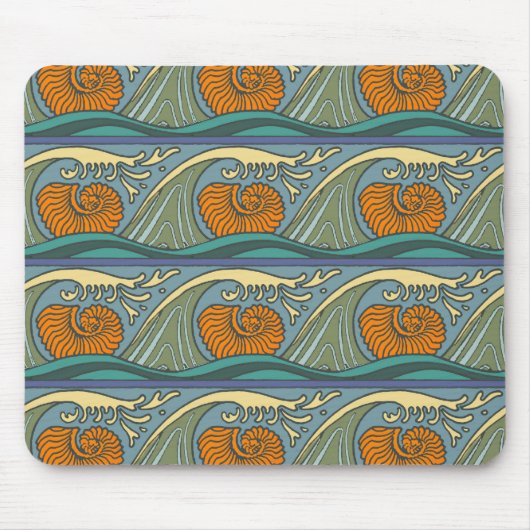 ブルー海波ナウチラスシーシェルパターン新しい マウスパッド (正面)