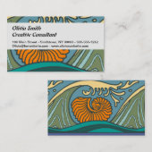 ブルー海波ナウチラスシーシェルパターン新しい 名刺 (正面/裏面)