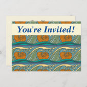 ブルー海波ナウチラスシーシェルパターン新しい 招待状 (正面/裏面)