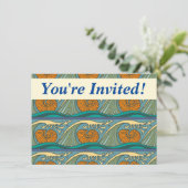 ブルー海波ナウチラスシーシェルパターン新しい 招待状 (スタンド正面)