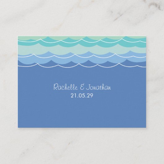 ブルー海波ループハートシンプルビーチ結婚式 プレイスカード (裏面)