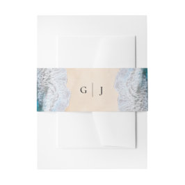 ブルー海波熱帯ビーチモノグラム結婚ズ 招待状ベリーバンド