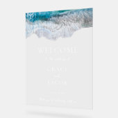 ブルー海波熱帯ビーチ結婚式へようこそ アクリルサイン (傾斜)