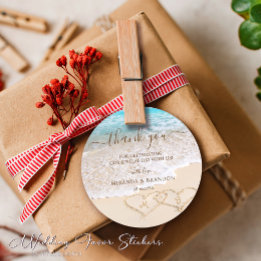 ブルー海波熱帯ビーチ結婚式サンキュー ラウンドシール