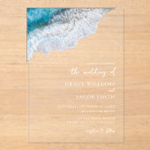 ブルー海波熱帯ビーチ結婚式 アクリル招待状 (正面)