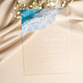 ブルー海波熱帯ビーチ結婚式 アクリル招待状