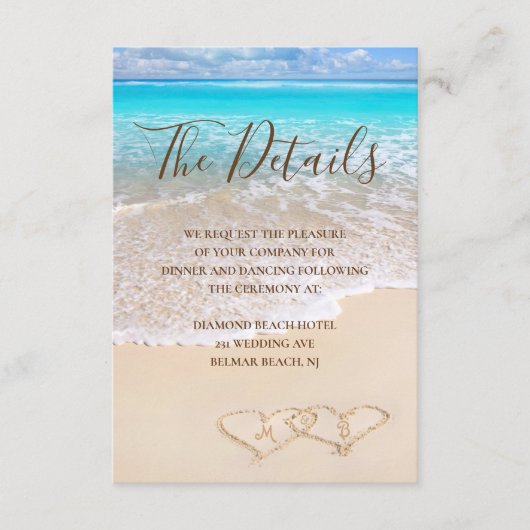 ブルー海波熱帯ビーチ結婚式 エンクロージャーカード (正面)