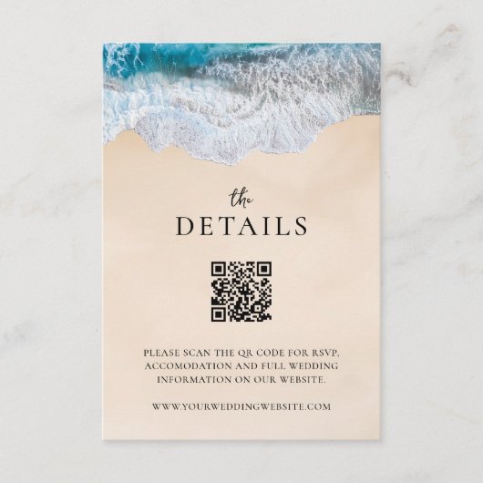 ブルー海波熱帯ビーチ結婚式 エンクロージャーカード (正面)