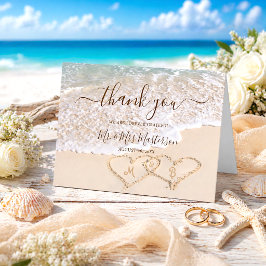 ブルー海波熱帯ビーチ結婚式 サンキューカード