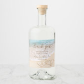 ブルー海波熱帯ビーチ結婚式 リキュールボトルラベル (正面)
