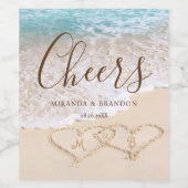 ブルー海波熱帯ビーチ結婚式 ワインラベル (シングルラベル)