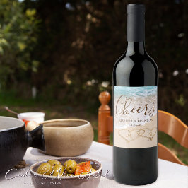 ブルー海波熱帯ビーチ結婚式 ワインラベル