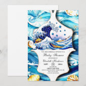 ブルー海波赤ちゃんシャワー 招待状 (正面/裏面)