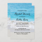 ブルー海砂波ビーチブライダルシャワーカード 招待状 (正面/裏面)