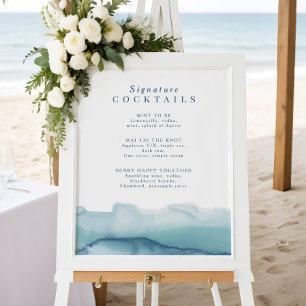 ブルー海結婚のシグネチャーカクテルメニュー記号 ポスター