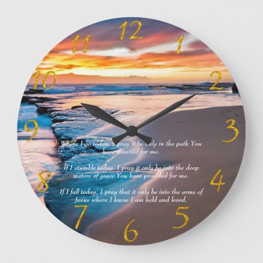 ブルー海金ゴールドキリスト教信仰 ラージ壁時計 (正面)