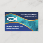 ブルー海金ゴールド波イチュス魚教会 名刺 (正面)