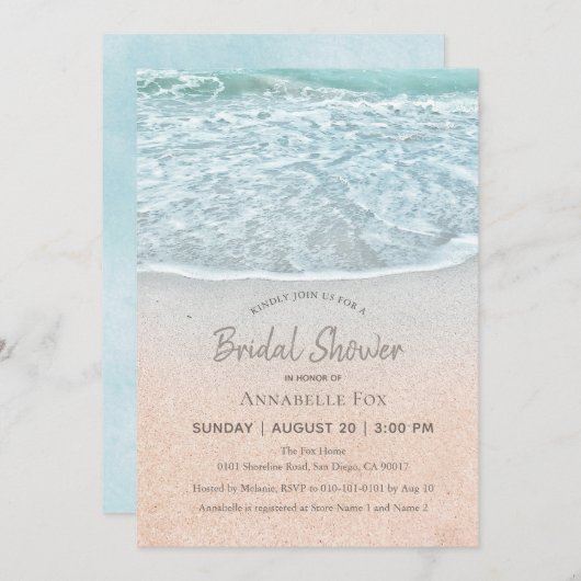 ブルー海&サンディビーチブライダルシャワー 招待状 (正面/裏面)