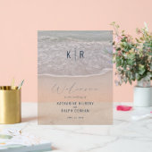 ブルー海&サンディビーチ結婚式ウェルカム アクリルサイン (ウェディング)